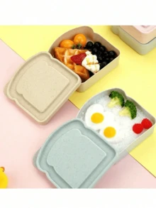 1 pieza Caja Bento, Recipiente para Sándwich, Caja de Almuerzo con Forma de Pan Tostado de Plástico, Caja para Sándwich con Tapa, Reutilizable, Apta para Microondas y Lavavajillas, Adecuada para Familia o Adultos, Utensilios de Cocina