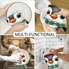 2/4 pièces Serviettes à motif pingouin, cadeaux de Noël, décorations de Noël, serviettes microfibre super absorbantes et modernes pour la cuisine, la cuisson, la vaisselle, le nettoyage, les serviettes de toilette, la décoration de cuisine, cadeaux pour les voisins, les mamans, les anniversaires, les pendaisons de crémaillère pour les amis, les essentiels de cuisine, les nécessités quotidiennes