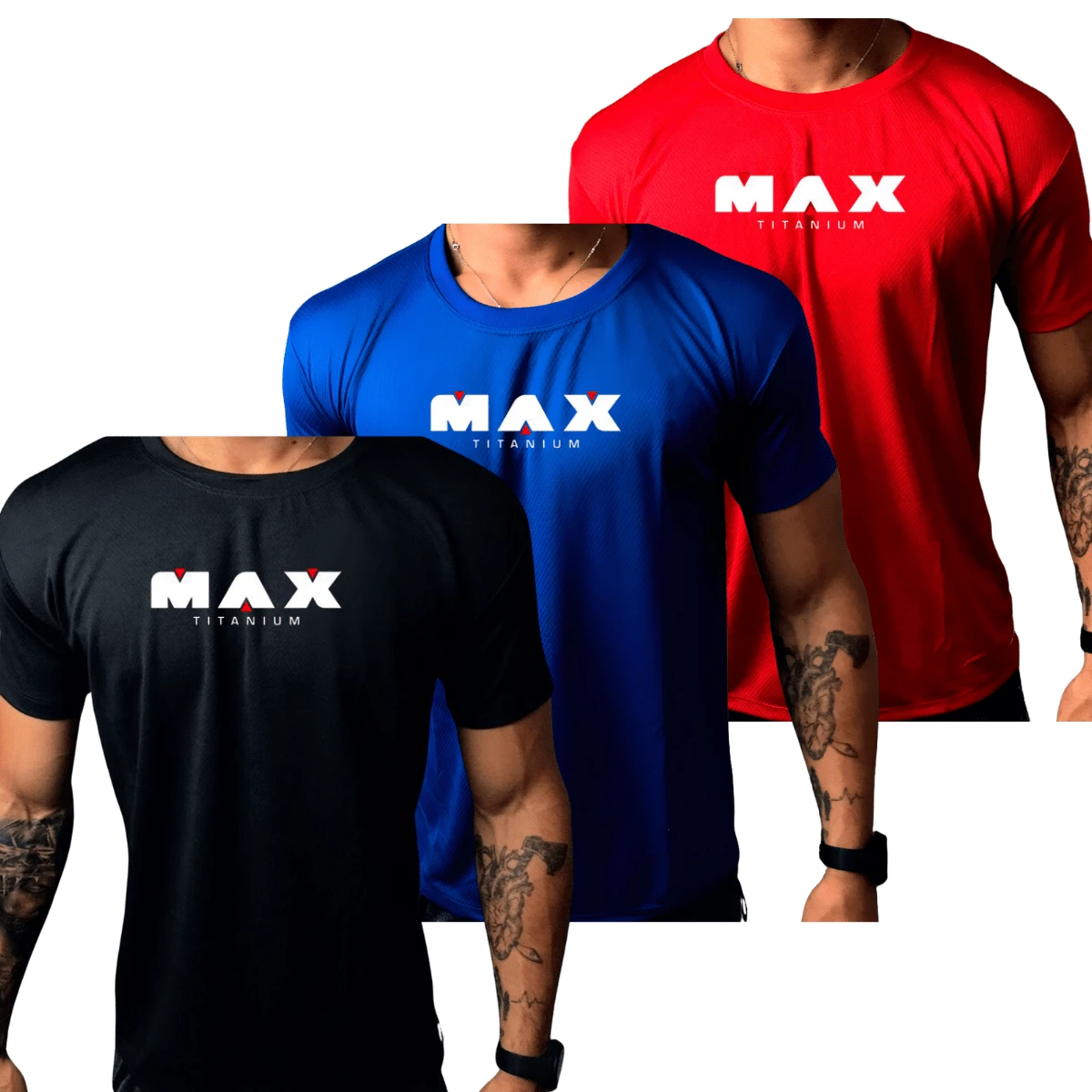 Kit With 3 Dry Fit Max Titanium Ultra Fit Shirts For Men's Training, Gym And Sports - Bộ Max - Đen - Hoàng gia - Đỏ - Xem 1