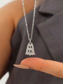 1 Custom Halloween Ghost Necklace With Customizable Text Name And Durable Stainless Steel Material, Suitable As A Necklace Accessory To Give To Friends/Family/Classmates/Elegant And Fashionable Autumn And Winter. Customized Halloween Ghost Necklace - Stainless Steel Cute And Exquisite Jewelry,Clothing, Shoes & Jewelry