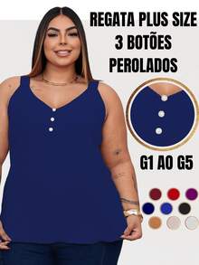 Duna Women's Plus Size Tank Top With Pearl Buttons GG G1 To G3 - 藏蓝色 - 查看 1