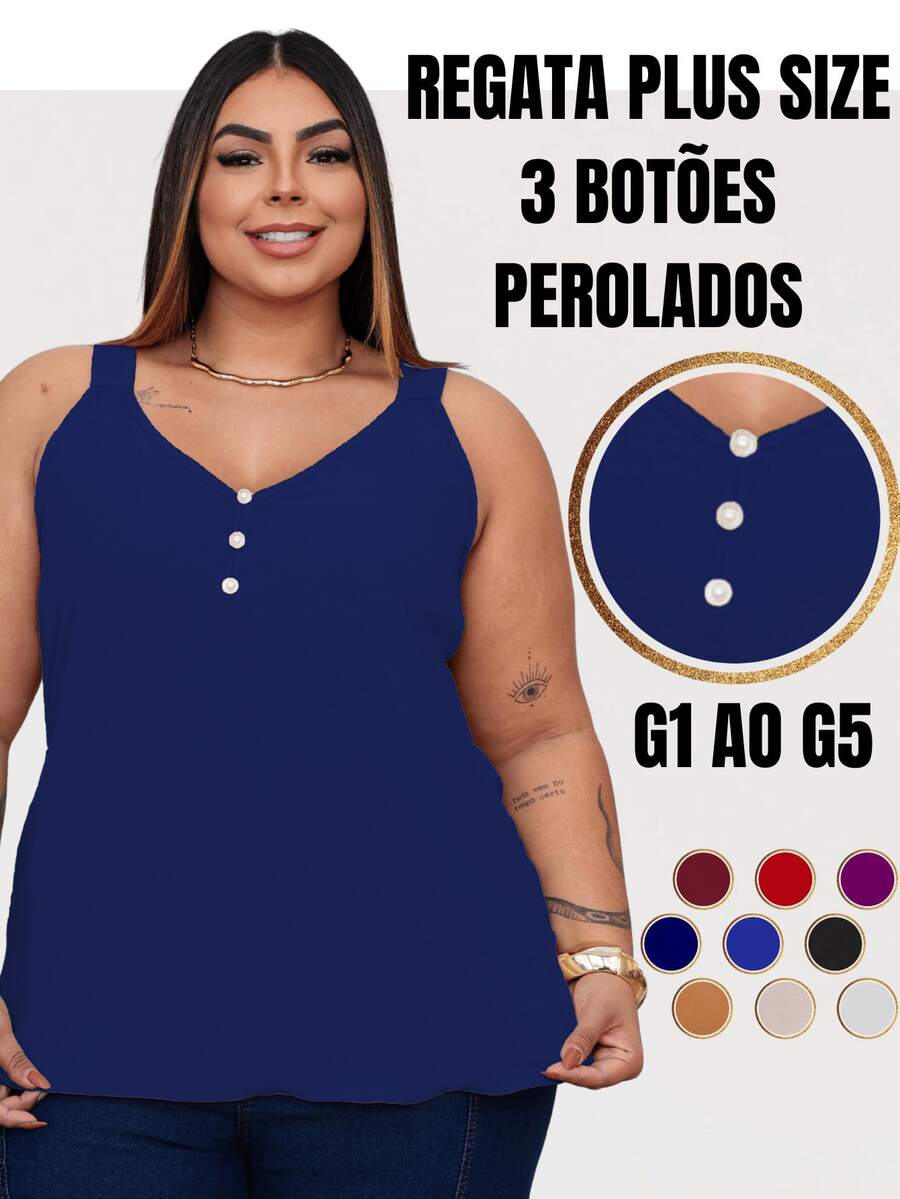 Duna Women's Plus Size Tank Top With Pearl Buttons GG G1 To G3 - 藏蓝色 - 查看 1