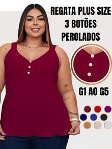 Duna Women's Plus Size Tank Top With Pearl Buttons GG G1 To G3 - 酒紅色 - 查看 1