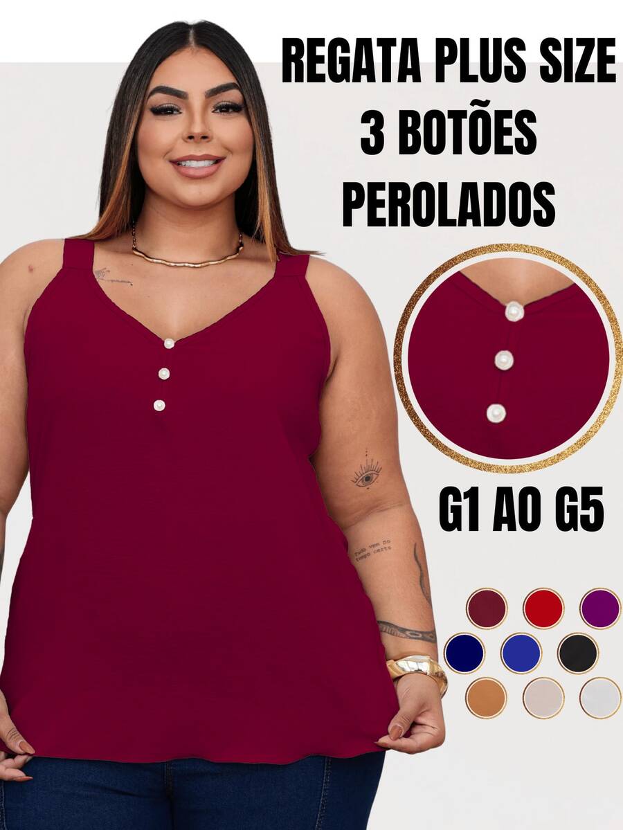 Duna Women's Plus Size Tank Top With Pearl Buttons GG G1 To G3 - 酒紅色 - 查看 1