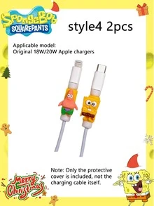 SpongeBob SquarePants Bộ 2/4 ốp bảo vệ sạc hình hoạt hình SpongeBob, tương thích với bộ sạc nhanh Apple 18/20W, kèm cuộn dây cáp. Là vật trang trí tuyệt vời cho các bữa tiệc ngày lễ, thích hợp làm quà tặng cho bạn bè, trang trí nhà cửa/phòng ốc, và là món quà Giáng sinh lý tưởng cho bạn gái/Ngày Valentine. - Nhiều màu - Xem 9
