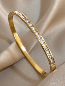 3 Piezas/1 Pieza Pulseras de Brazalete de Tenis de Acero Inoxidable Chapado en Oro de 18K Estilo Minimalista de Lujo para Mujeres, Joyería Bohemia para Halloween, Navidad, Acción de Gracias, Fiesta Diaria, Verano, Regalo para Mamá, Regalo de Regreso a Clases, Regalo de Cumpleaños, Regalo de Boda - Multicolor - Ver 12