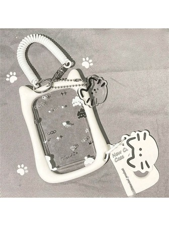 Thick Anti-Fall Cat Silicone Acrylic Photo Card Holder Keychain Student ID Card Campus Card Protective Cover Back To School Supplies