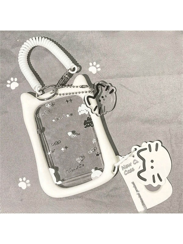 Thick Anti-Fall Cat Silicone Acrylic Photo Card Holder Keychain Student ID Card Campus Card Protective Case Back To School Supplies
