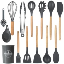 Lislark 14pcs Silicone & Stainless Steel Non-Stick Cookware Set With Ergonomic Black/Yellow Non-Slip Handle - Complete Kitchen Utensil Collection For Baking, Grating, Slicing, Mixing, Serving - Dishwasher & Space-Saving Design, Small Cooking Utensils - Black - View 5