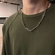 Hip-Hop Punk Style Barbed Wire Chain Necklace - White Golden-Plated Zinc Alloy Edgy Streetwear Jewelry For Daily Wear & Parties, Year-Round Bold Accessory - Bạc - Xem 3