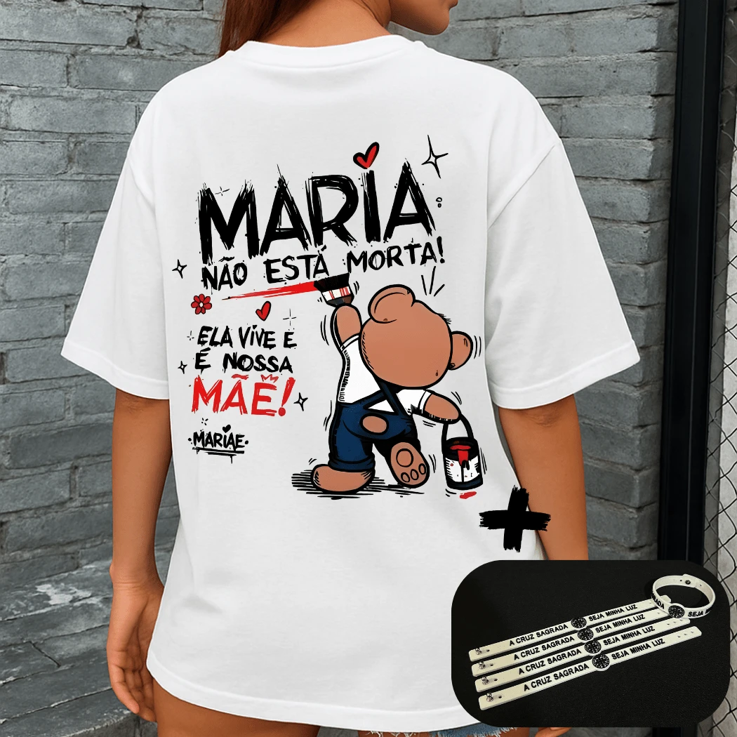 Women's Streetwear T-Shirt Kit Mary Is Not Dead And Catholic Saint Benedict Medal Bracelet Cotton Fabric Shirt NEW - 白色 - 查看 1