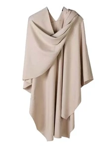 Khăn choàng len dệt kim cỡ lớn có đường xẻ bên hông - Khăn choàng làm từ sợi dệt lõi, thắt lưng có thể điều chỉnh dành cho nữ khi mặc váy - A - Xem 8