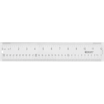Westcott Acrylic Clear Ruler, Easy-To-Read Markings, Scratch-Resistant Design, Raised Beveled Edges, For Crafting, Office, Classroom, Back To School, School Supplies, 12-Inch