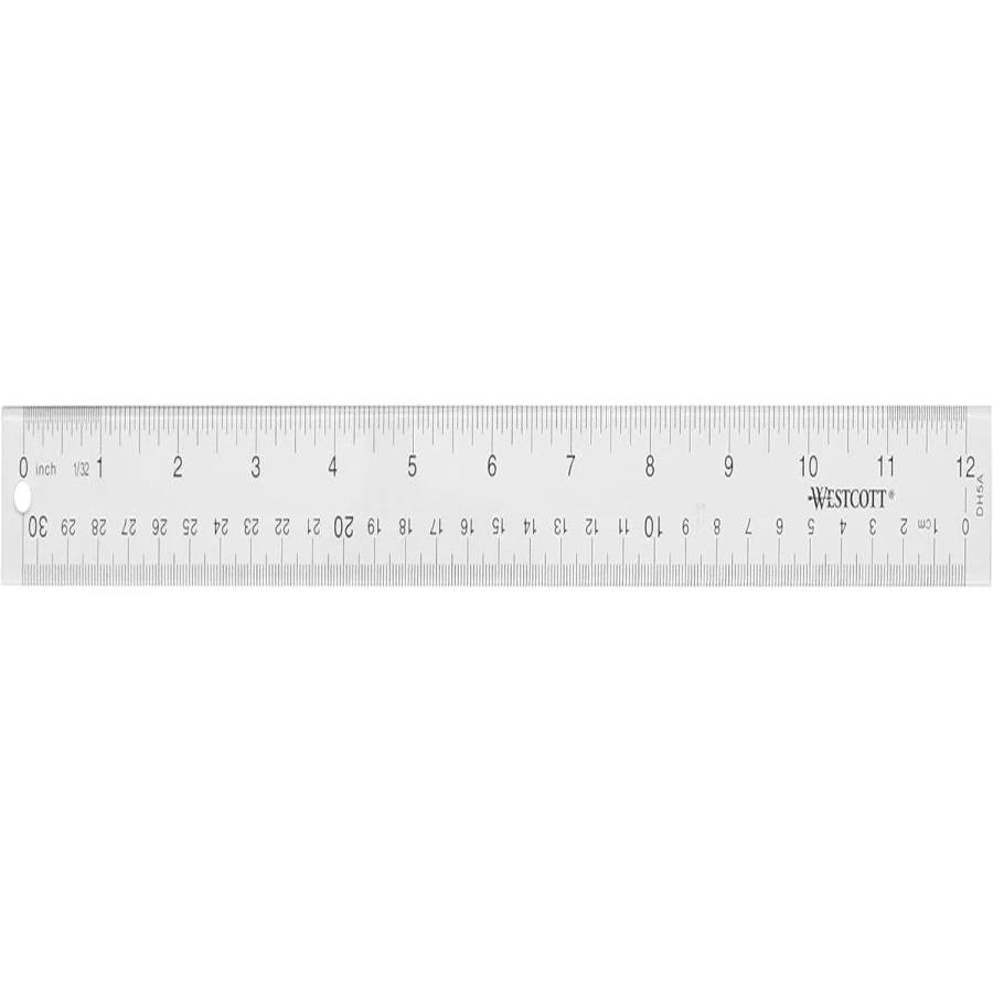 Westcott Acrylic Clear Ruler, Easy-To-Read Markings, Scratch-Resistant Design, Raised Beveled Edges, For Crafting, Office, Classroom, Back To School, School Supplies, 12-Inch