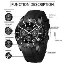 1 Đồng hồ nam BIDEN có vành lặn, chức năng bấm giờ, chống nước, thiết kế phát sáng, dây cao su, lịch ngày dạng kim thể thao thanh lịch - màu đen - Xem 4