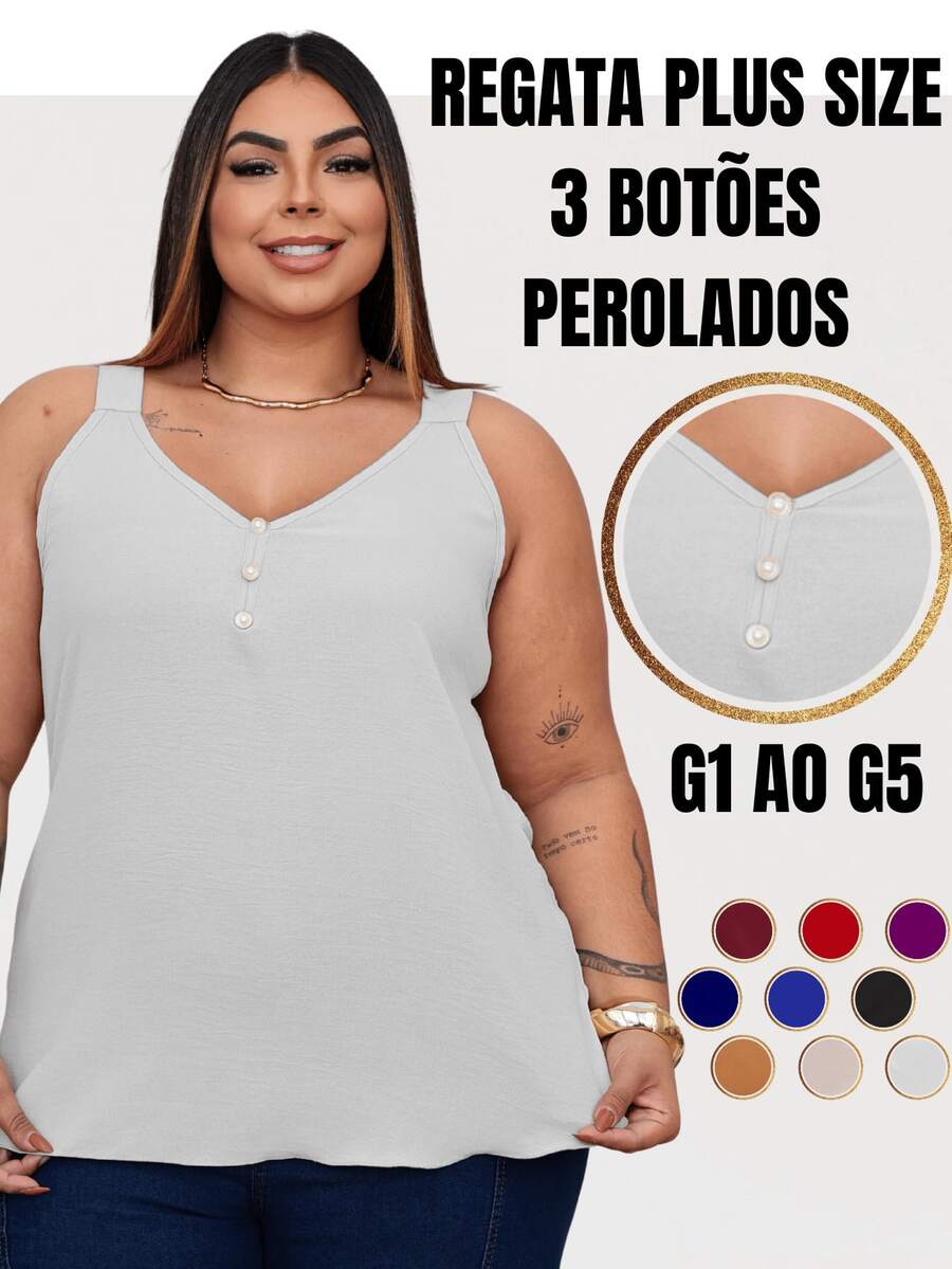 Duna Women's Plus Size Tank Top With Pearl Buttons GG G1 To G3 - 白色 - 查看 1
