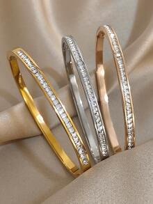 3 Piezas/1 Pieza Pulseras de Brazalete de Tenis de Acero Inoxidable Chapado en Oro de 18K Estilo Minimalista de Lujo para Mujeres, Joyería Bohemia para Halloween, Navidad, Acción de Gracias, Fiesta Diaria, Verano, Regalo para Mamá, Regalo de Regreso a Clases, Regalo de Cumpleaños, Regalo de Boda - Multicolor - Ver 10