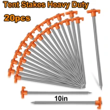 20 Pack 10in Sturdy Heavy Weight Iron Tent Peg Stakes, Orange & Silver Dual Coated Anti-Corrosion Anti-Slip Ground Spikes, Multipurpose Outdoor Fixing Anchors For Campsite Tent Canopy Awning Sun Shelter Installation - Orange - View 2