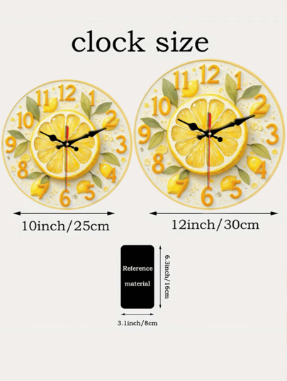 Pc 10 Inch/12 Inch Round Wand Clock, Refreshing Lemon Slice Bright s, Silent Does Not Tick, Home ation, Giving, AA Batteries (Batteries Included) Room view 6