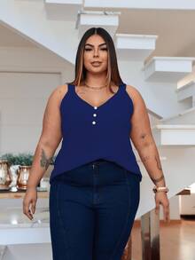 Duna Women's Plus Size Tank Top With Pearl Buttons GG G1 To G3 - 藏蓝色 - 查看 4