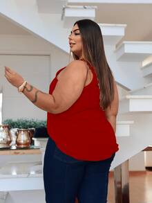 Duna Women's Plus Size Tank Top With Pearl Buttons GG G1 To G3 - 紅色 - 查看 3