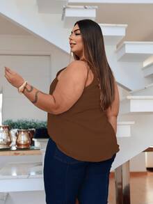 Duna Women's Plus Size Tank Top With Pearl Buttons GG G1 To G3 - 鏽棕色 - 查看 3