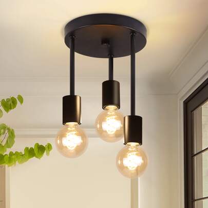 ZMH Deckenleuchte Vintage Deckenlampe Schwarz/Gold - Hängend 3 Flammig Deckenstrahler E27 mit 3 Spots Kronleuchter Industrial Deckenspots für Esszimmer Küche Flur Wohnzimmer Bar ohne Leuchtmittel