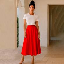 Conjunto mujer dos piezas top básico falda midi elegante - Rojo - Ver 1