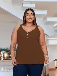 Duna Women's Plus Size Tank Top With Pearl Buttons GG G1 To G3 - 鏽棕色 - 查看 6