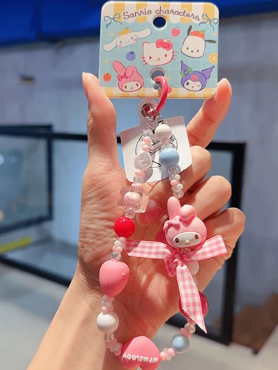Sanrio Fruit Bead Chain（Pink）, Adorable My Melody Figure Deseign, Creative Design with PVC Panel & Alloy Button, Perfect for Bag & Phone Decoration, Stylish & Durable Collectible for All Ages, Ideal Gift for Anime & Sanrio Fans