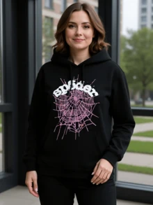 Men's Y2K Hoodie Hip Hop Spider Web Lettering Printed Sweatshirt - màu đen - Xem 6