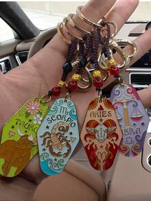 1 breloc norocos boem cu zodia Berbec/Taur, frânghie țesută DIY, breloc metalic emailat pentru hotel, cadou de petrecere de Crăciun/Halloween, perfect pentru familie, prieteni, colegi, parteneri, ziua de naștere, accesorii auto, școală, accesorii gotice drăguțe de Halloween Y2K, idei de cadouri pentru Ziua Profesorilor, accesorii pentru genți, șnururi cu suport pentru legitimație, accesorii auto, brelocuri pentru genți.
