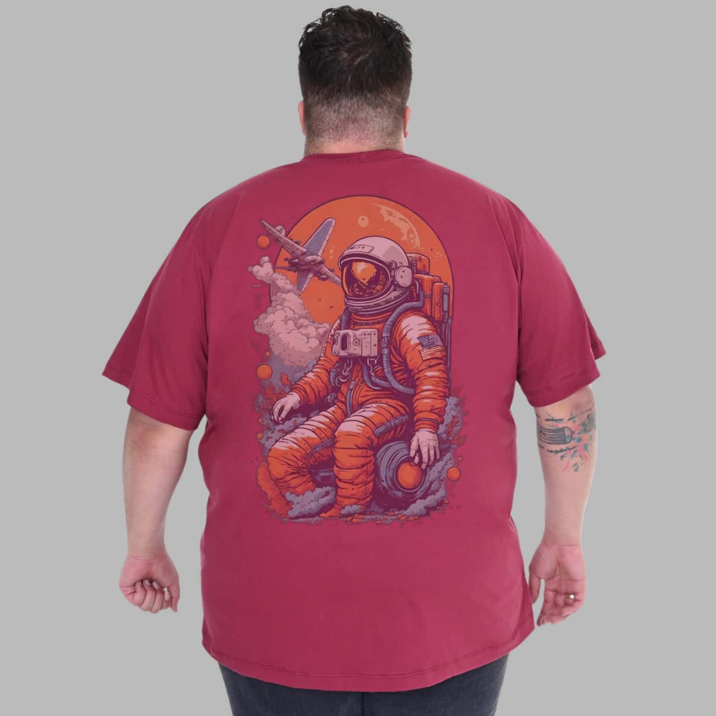 Men's Plus Size Astronaut Moon T-Shirt - 紫紅色 - 查看 1