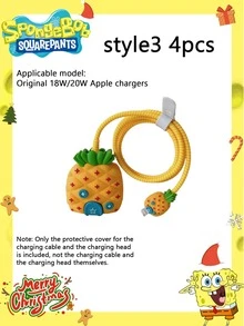 SpongeBob SquarePants Bộ 2/4 ốp bảo vệ sạc hình hoạt hình SpongeBob, tương thích với bộ sạc nhanh Apple 18/20W, kèm cuộn dây cáp. Là vật trang trí tuyệt vời cho các bữa tiệc ngày lễ, thích hợp làm quà tặng cho bạn bè, trang trí nhà cửa/phòng ốc, và là món quà Giáng sinh lý tưởng cho bạn gái/Ngày Valentine. - Nhiều màu - Xem 8