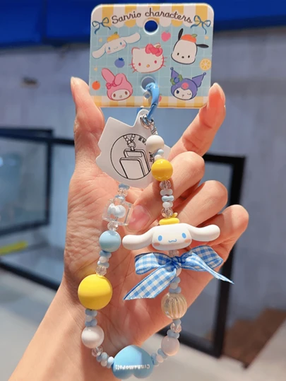 Sanrio Fruit Bead Chain（Blue）, Adorable Cinnamoroll Figure Deseign, Creative Design with PVC Panel & Alloy Button, Perfect for Bag & Phone Decoration, Stylish & Durable Collectible for All Ages, Ideal Gift for Anime & Sanrio Fans