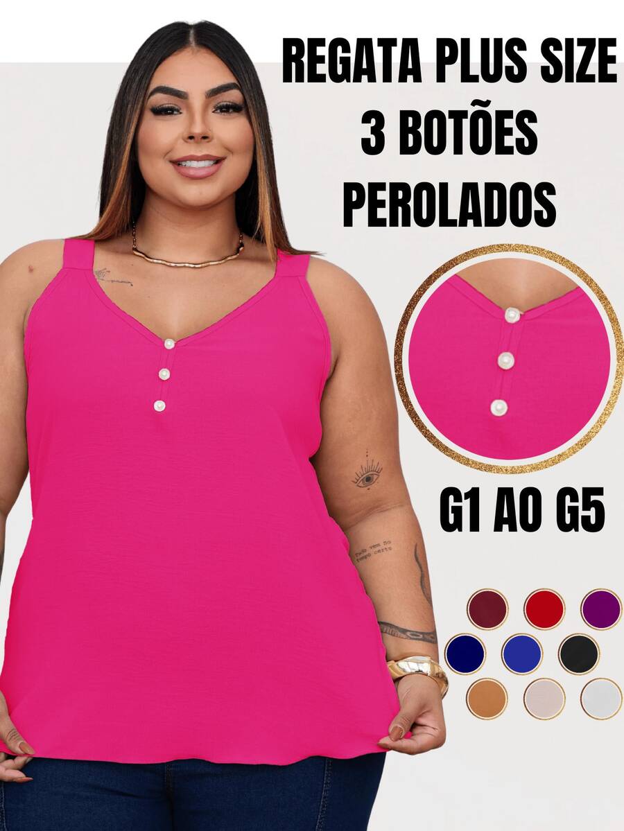 Duna Women's Plus Size Tank Top With Pearl Buttons GG G1 To G3 - Pink Rose - View 1