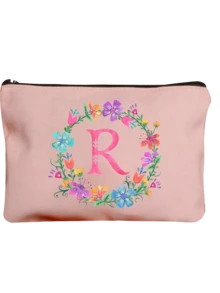 Necessaire Personalizada com Letra em Inglês, Necessaire de Maquiagem Floral em Aquarela na Moda, Necessaire de Cosméticos com Zíper Minimalista, Necessaire de Viagem com Zíper para Artigos de Toalete, Bolsa de Armazenamento para Esmalte de Unha, Bolsa Porta-Pincéis de Maquiagem (Conjunto de Presente), Necessaire de Cosméticos/Porta-Moedas
