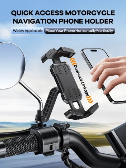 REMAX 360°旋转摩托车手机支架，可安装在车把/后视镜上，适用于4.0-7.0英寸智能手机，iPhone和安卓系统均可使用，是送给家人和朋友的生日礼物，也是自行车和电动自行车户外摩托车的配件。