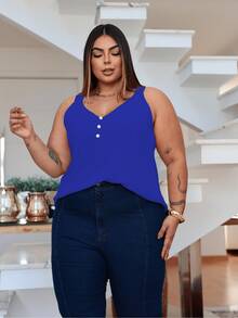 Duna Women's Plus Size Tank Top With Pearl Buttons GG G1 To G3 - Royal Blue - View 7