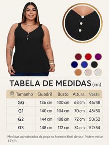Duna Women's Plus Size Tank Top With Pearl Buttons GG G1 To G3 - 紅色 - 查看 8
