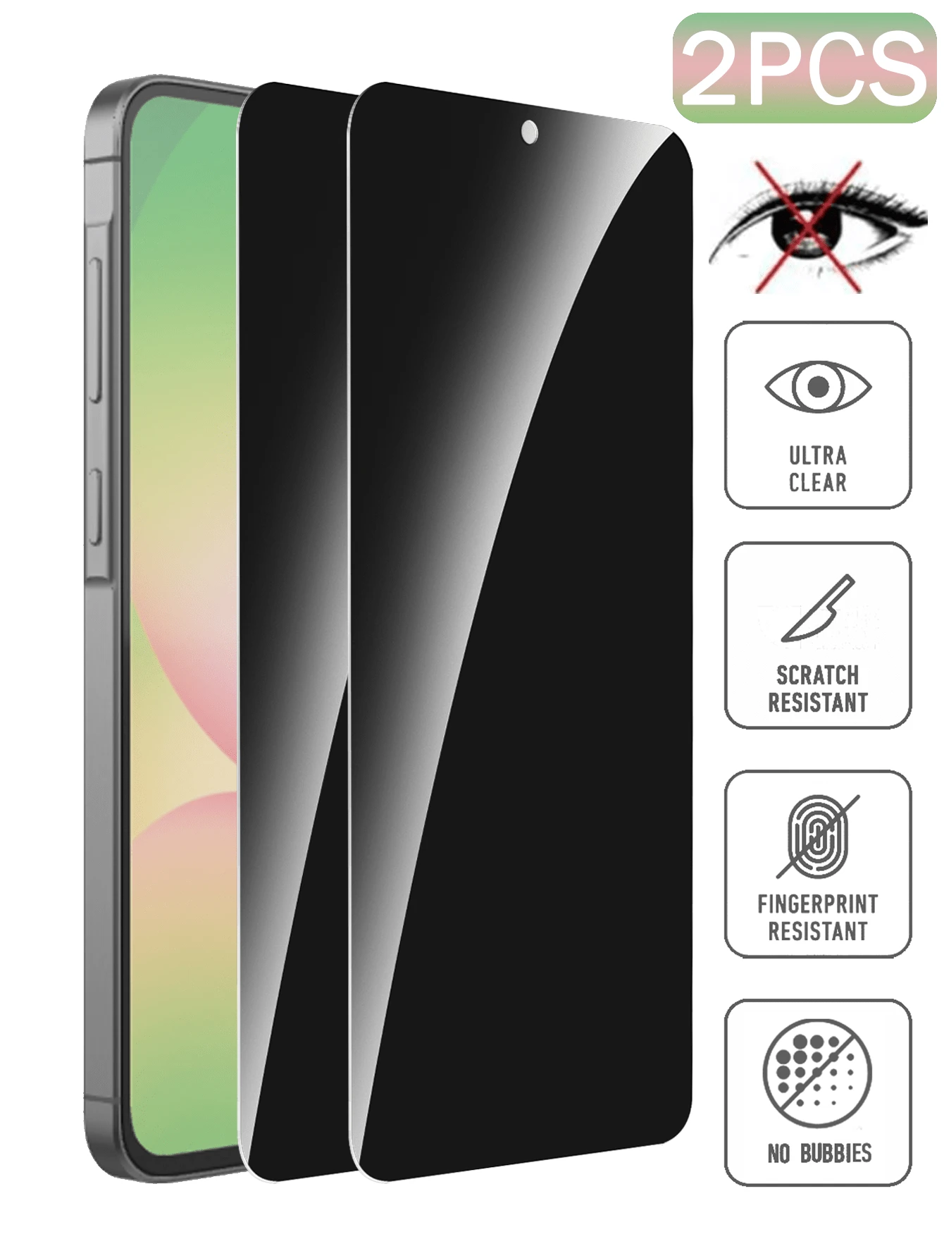 Bộ 2 miếng dán màn hình chống nhìn trộm màu đen cho Galaxy, bảo vệ sự riêng tư, thiết kế chống trầy xước, vật dụng bảo vệ màn hình thiết yếu, dùng cho màn hình hàng ngày, văn phòng, gia đình, miếng dán màn hình riêng tư, phụ kiện điện thoại, chống nước, chống sốc, chống rơi, chống trầy xước - màu đen - Xem 1