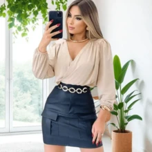Women's Long Sleeve Wrap Top In Lightweight Suplex – One Size | Elegant, Comfortable, And Simple - 米色 - 查看 1