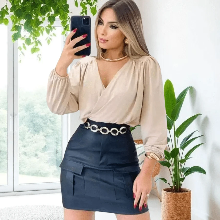 Women's Long Sleeve Wrap Top In Lightweight Suplex – One Size | Elegant, Comfortable, And Simple - 米色 - 查看 1