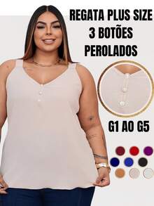 Duna Women's Plus Size Tank Top With Pearl Buttons GG G1 To G3 - 奶油色 - 查看 1