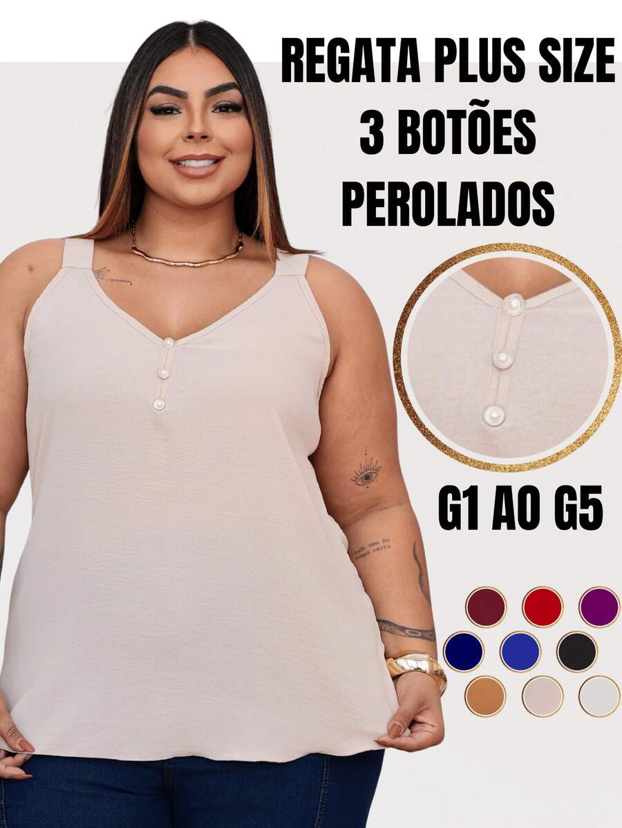 Duna Women's Plus Size Tank Top With Pearl Buttons GG G1 To G3 - 奶油色 - 查看 1