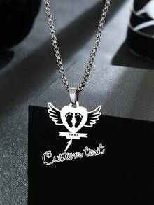 1pc Customized Carved Heart & Wings Pendant Necklace - Personalized Name, Stainless Steel Jewelry, Valentine's Day, Mother's Day, Christmas Gift For Her/Him, Couple Everyday/Party Wear Heart Necklace, Holiday Gift, Elegant Design, High-Quality Craftsmanship, Romantic Present - Item 6 - View 2