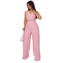 Women's Jumpsuit Roman Pantaloons Tie-Up Elegant Chic Simple Pocket Knot With Belt - 乾枯玫瑰色 - 查看 1