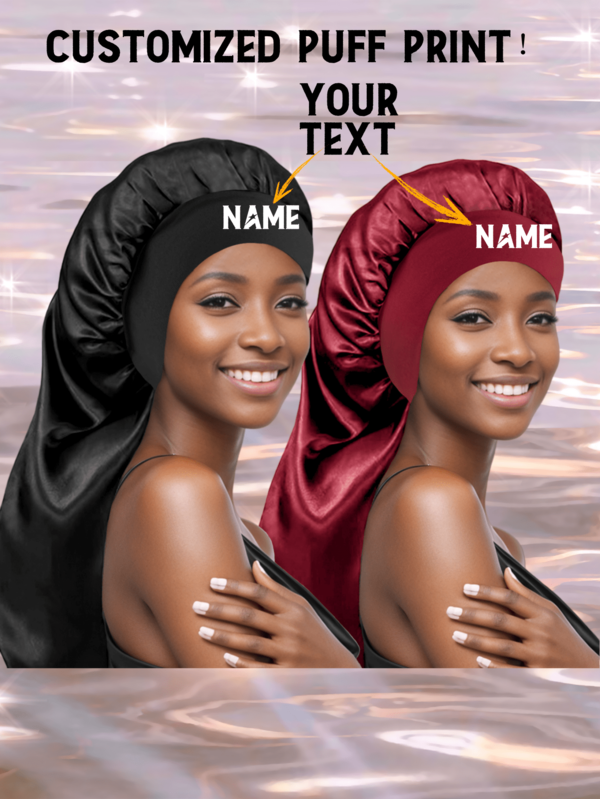 1pc Custom Fashion Solid Color Satin Women Long Hair Bonnet Wide Brim Elastic Hair Care Sleep Cap