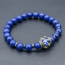 Men'S Royal Crown Bracelet - Luxury Tiger Eye Bead & Alloy Cuff, Adjustable Masculine Jewelry Gift For Him, Summer Fashion Accessory With Intricate Blue & Golden Design, Elegant Accessory, Highquality Craftsmanship, Stylish Hand Chain, Stylish Men, Premium Craftsmanship, Fashionconscious Men - 藍色 - 查看 4