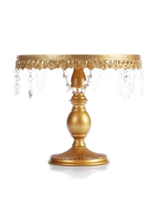 3Pcs Antique Cake Stand Set - Round Metal Cupcake Stands With Pendants And Beads - Elegant Dessert Display, For For Wedding, Birthday Party Decor, Gold/Champagne/Cream White,Holiday Decor,Christmas Gifts - 金色 - 查看 7